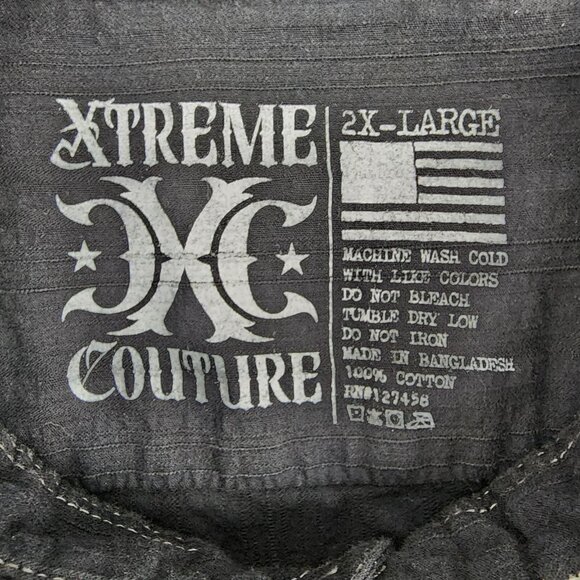 XTREME COUTURE by AFFLICTION Shirt Mens 2XL Black L/S Button Down RATTLE Shield - Picture 3 of 8